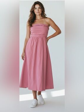 Young Fabulous & Broke Strapless Mauve Pink Midi Dress with Pockets No Tags, New